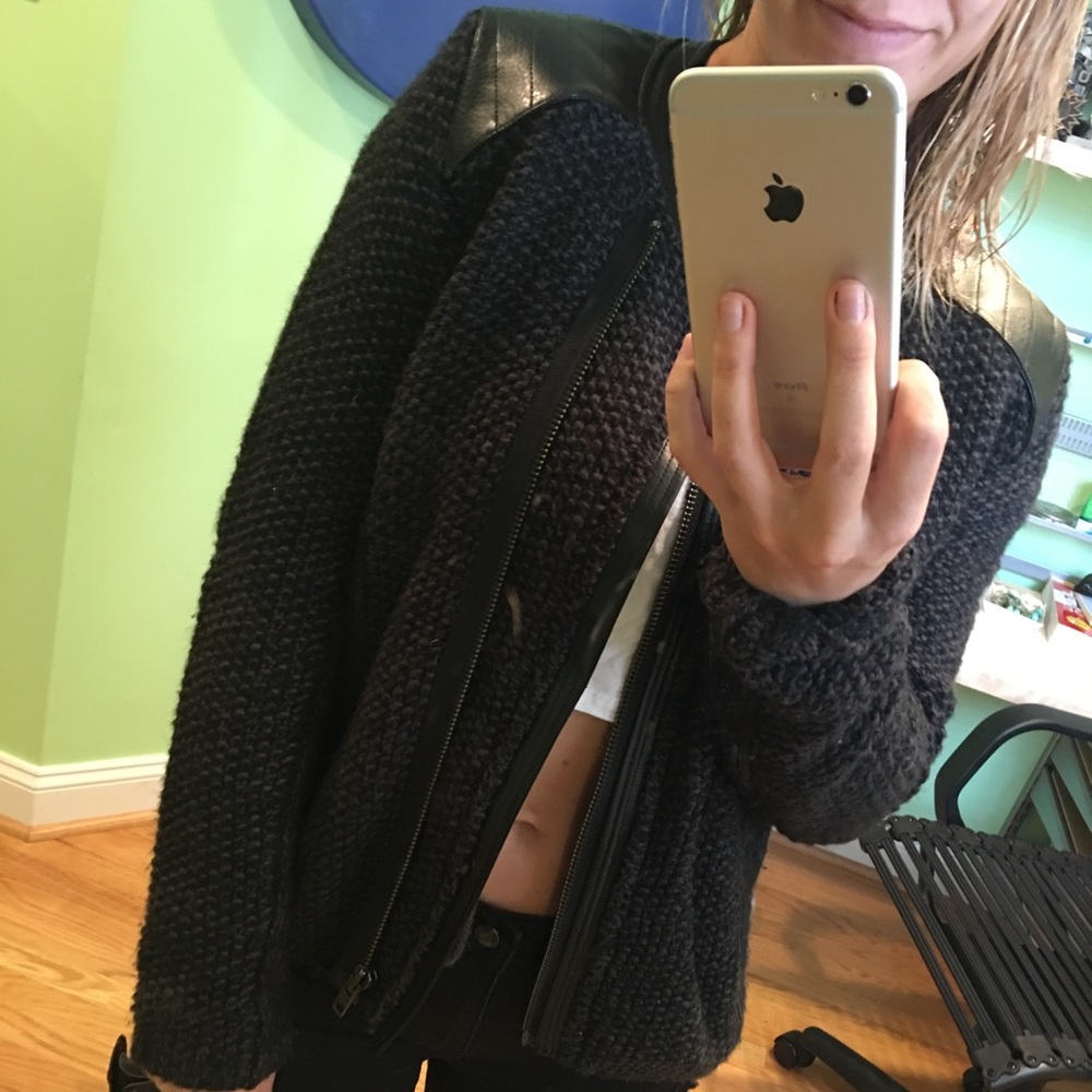 Trouve Leather Sweater Jacket